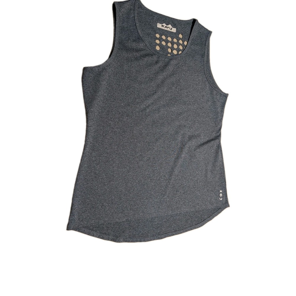 Kavu Women's Tank Top Size Large Gray With Holes On Back Detail Polyester Blend